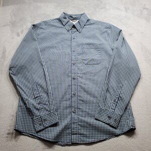 Eddie Bauer Long Sleeve Button Down Plaid Outdoorsman Shirt Blue Green Men Sz L